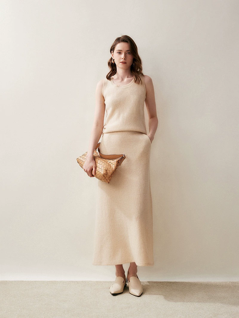 2023 новая осенне-зимняя Толстая однотонная кашемировая юбка Женская длинная юбка с высокой талией утягивающая бедра юбка вязаная