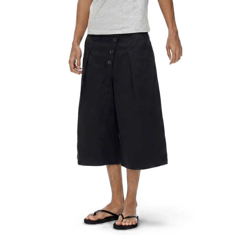 Summer Old Money Style Deconstructed Buttoned Cropped Trousers, Unisex, Drapey, Simple, Casual, Designer-Inspired Wide-Leg Shorts Summer Old Money Style Deconstructed Buttoned Cropped Trousers, Unisex, Drapey, Simple, Casual, Designer-Inspired Wide-Leg Shorts