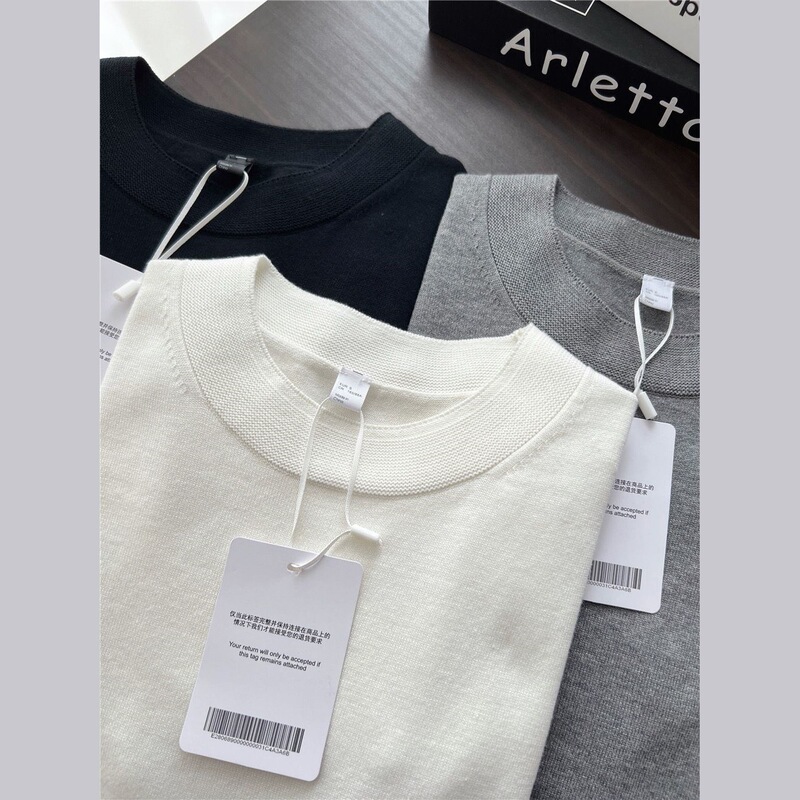 Too CHAO value Nordic minority! Simple Style Basic Semi-high Crewneck Slim-fit Solid Color Short-sleeved Sweater T-shirt
