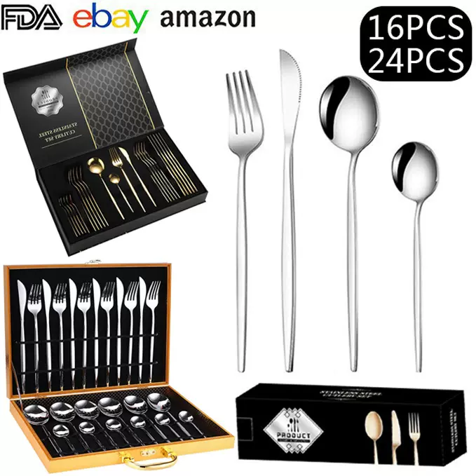 葡萄牙不锈钢餐具亚马逊刀叉勺24件套礼盒西餐勺酒店牛排刀叉套装