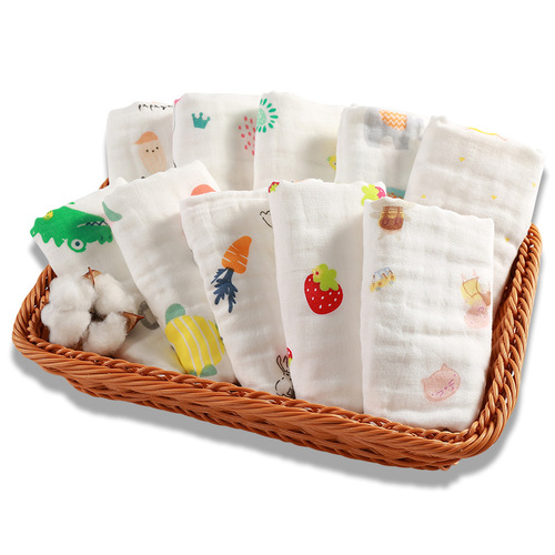 Baby Saliva Towel Infant A Class 6 Layers Cotton Gauze Towel Pure Cotton Cartoon Handkerchief Newborn Bath Towel Facial Towel 