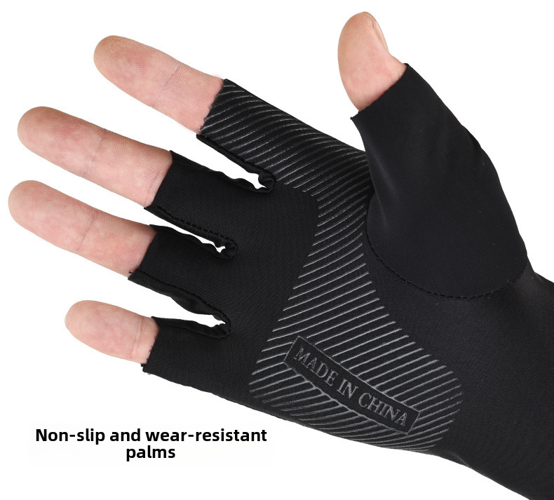 Summer Five-Finger Ice Sleeve Sunscreen Arm Ice Silk Sleeve Half-Finger Gloves for Men and Women Outdoor UV Driving Ride_viptrois.com