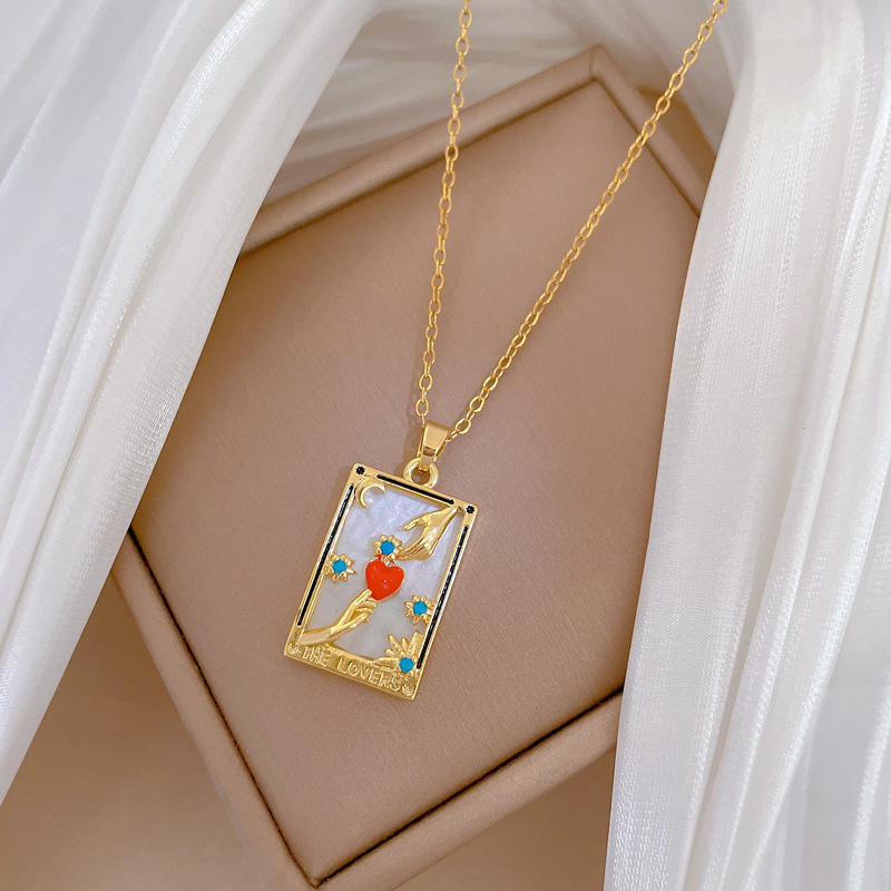 Tarot mano en mano, pintura al óleo de alto nivel, estilo antiguo, joyería de lujo ligera, cadena de acero de titanio image 4