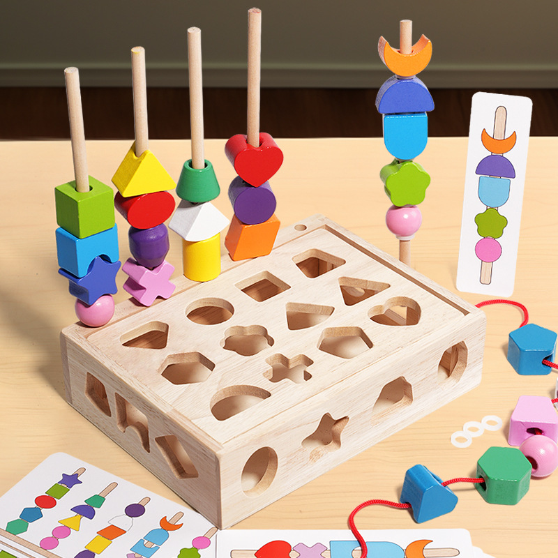 Puzzle infantil cuentas de cinco conjuntos de bloques de construcción de pilares caja de inteligencia de color iluminación de la forma de los niños pequeños emparejados juguetes perceptivos