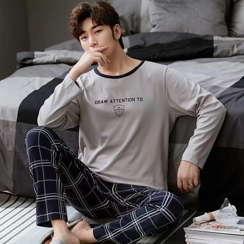 2026 pijamas de manga larga para hombres primavera y otoño simple chaqueta casual juvenil invierno set de ropa de hogar se puede usar para el comercio exterior