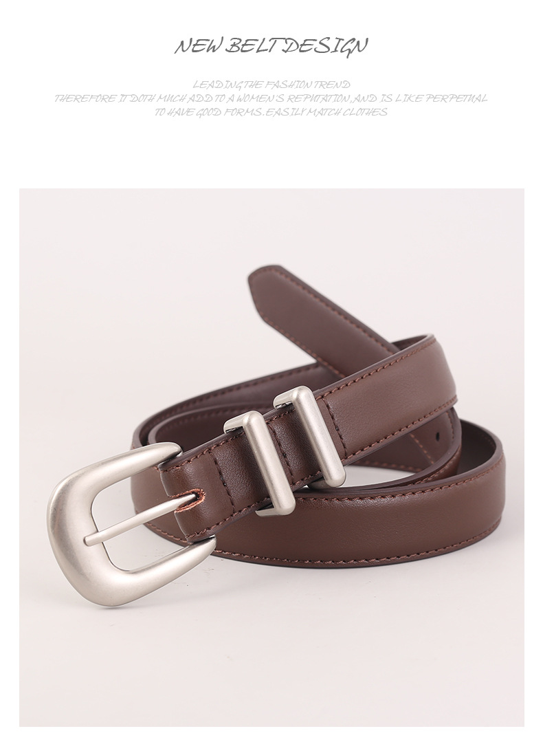 New Retro Silver Genuine Leather Women's Belt Fashionable and Versatile Belt Decoration with Jeans Skirt Belt Trendy Women's Stock_voghion.com