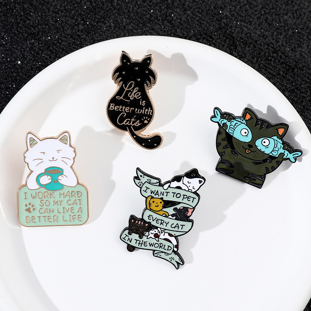 9g Weight Brooches Classification Daily Occasion Alloy Material Letter, Cat, Fish Pattern Unisex Gender Cartoon, Enamel Design Cute Style Cute Pin Letter Cat Fish Alloy Cartoon Enamel Unisex Brooches 17