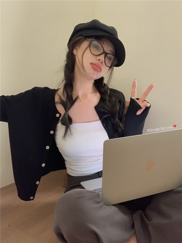 红色开衫女装秋季针织衫外套小个子修身显瘦黑色毛衣外搭短款上衣|undefined