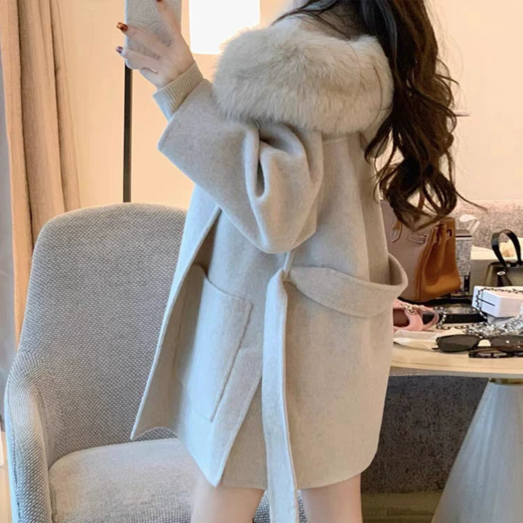 Кашемировые двухсторонние шерстяные корейские короткие пальто 2024 осень и зима