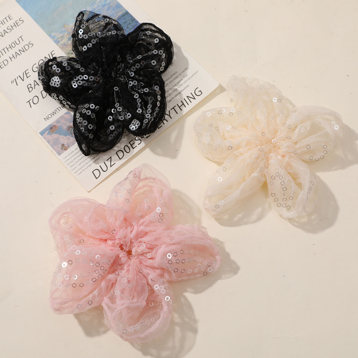超仙夢幻幻彩立體亮片五瓣網紗花DIY手工頭飾髮飾女服裝配件飾品