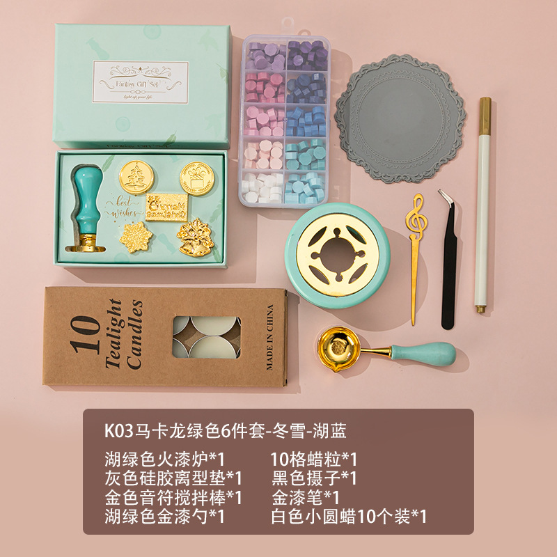 Nuevo macaron fuego pintura cera grano horno sello mano cuenta Día de San Valentín cumpleaños regalo fuego pintura sello conjunto completo al por mayor