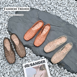 2025 New Mesh Shoes Beach Crystal Jelly Sandals Hollow Flat Comfortable Slip-On Women's Casual Shoes Wholesale