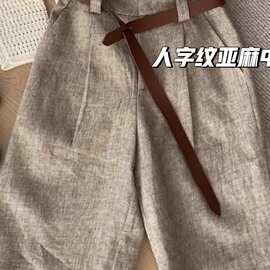 挚爱推荐！老钱风亚麻中裤女夏季新款舒适透气高腰宽松休闲五分裤
