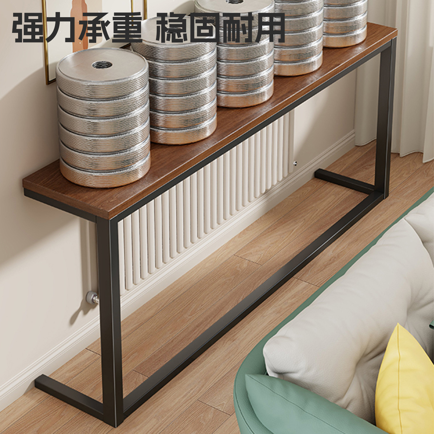 Estante Estrecho de Almacenamiento de Madera y Hierro para Sala de Estar y Dormitorio