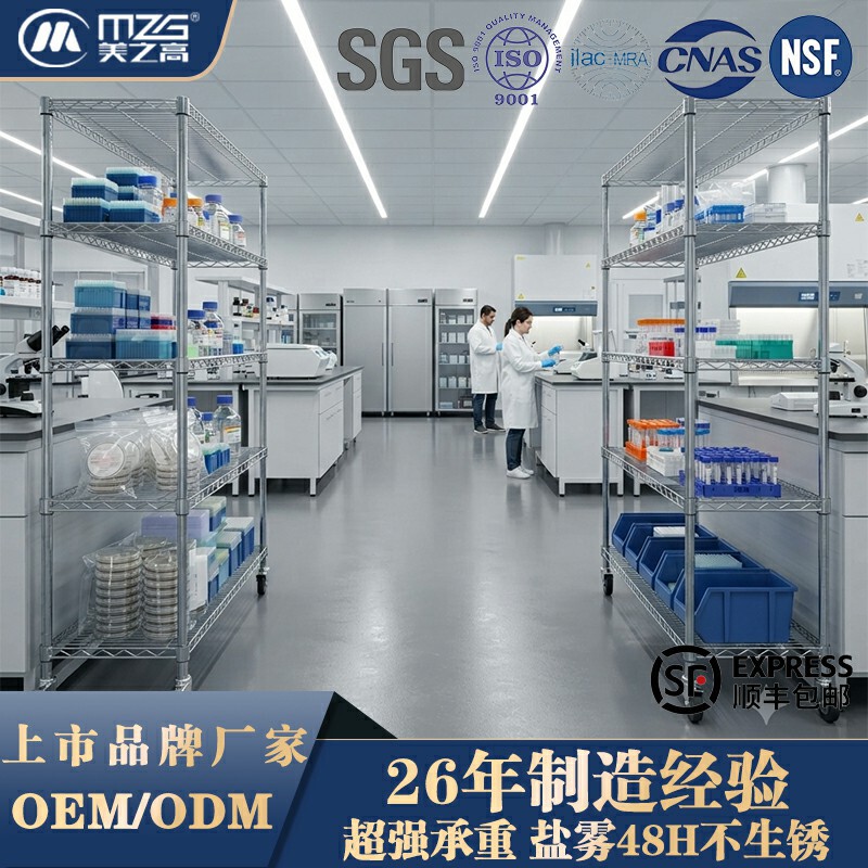 Chrome-Plated Multi-Layer Wire Mesh Shelves for Medical Storage, Multi-Layer Movable Storage Racks with Wheels for Hospital Warehouses Chrome-Plated Multi-Layer Wire Mesh Shelves for Medical Storage, Multi-Layer Movable Storage Racks with Wheels for Hospital Warehouses