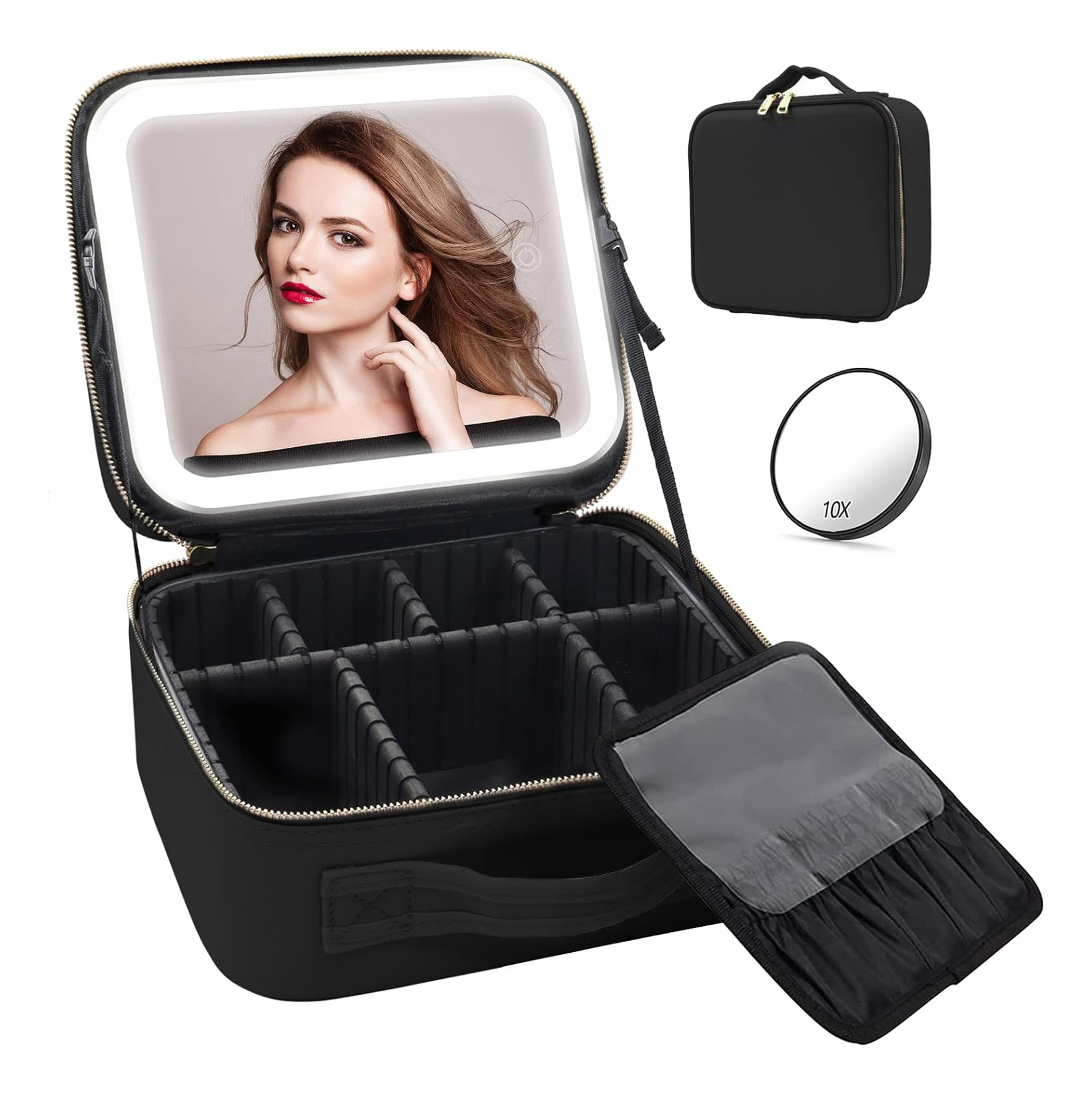 Bolso cosmético portátil transfronterizo con espejo lámpara led estuche cosmético de gran capacidad de alto valor ins bolsa de viaje de almacenamiento portátil