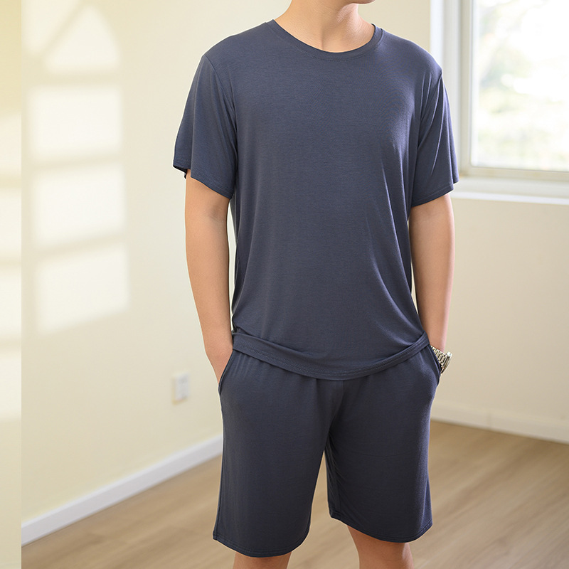 2025 New Modal Pajamas Men's Summer Thin Short-sleeved Shorts Home Clothes suit Solid Color Casual Outwear