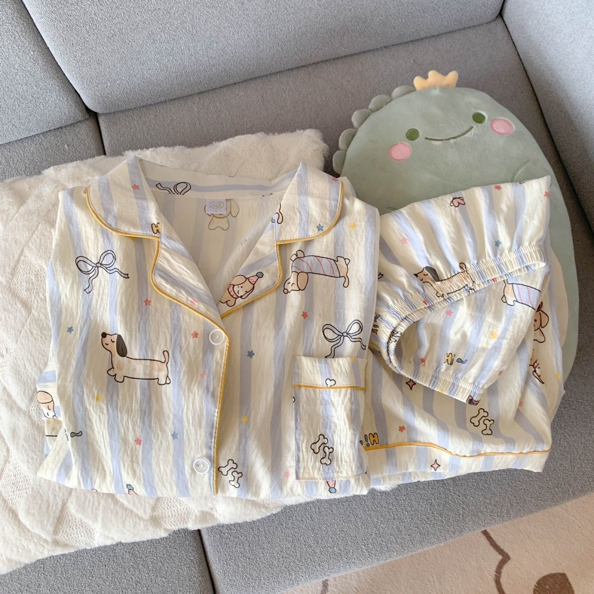 Nube de algodón pijama de verano nuevo suelto de tamaño grande dos piezas dormitorio de estudiantes se puede usar ropa de hogar mujer