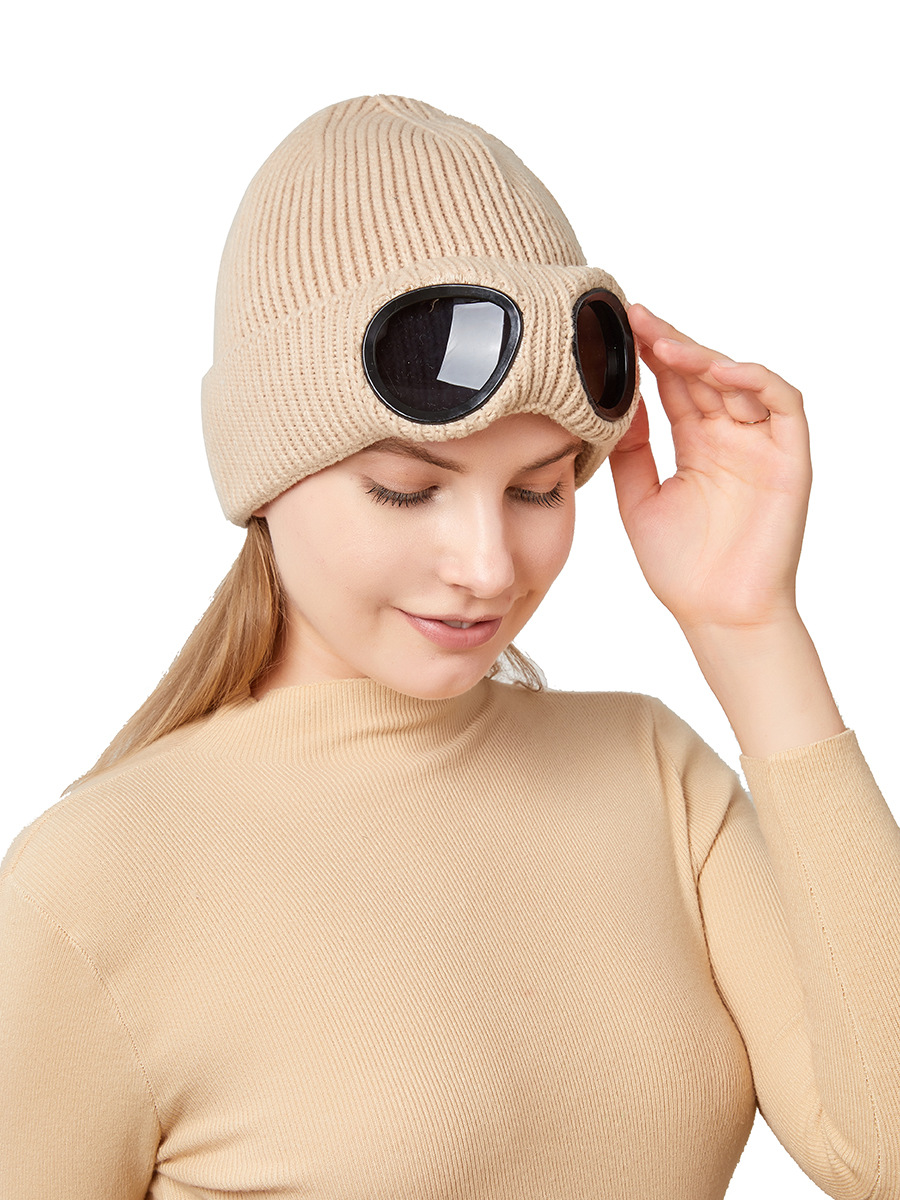 跨境帽子秋冬季男女防风眼镜加绒滑雪针织帽亚马逊欧美保暖毛线帽详情18