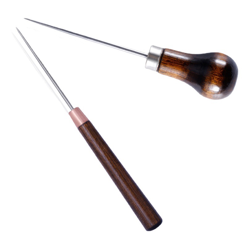 Boutique alargado endurecido mango de madera punzón DE LA calabilla punzón de perforación de madera posicionamiento zapato reparación cono de perforación de cuero al por mayor