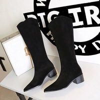 578-7 style banquet high-heeled boots with suede, medium heel, thick heel, fashionable, simple, versatile, high heeled women's boots, knight boots