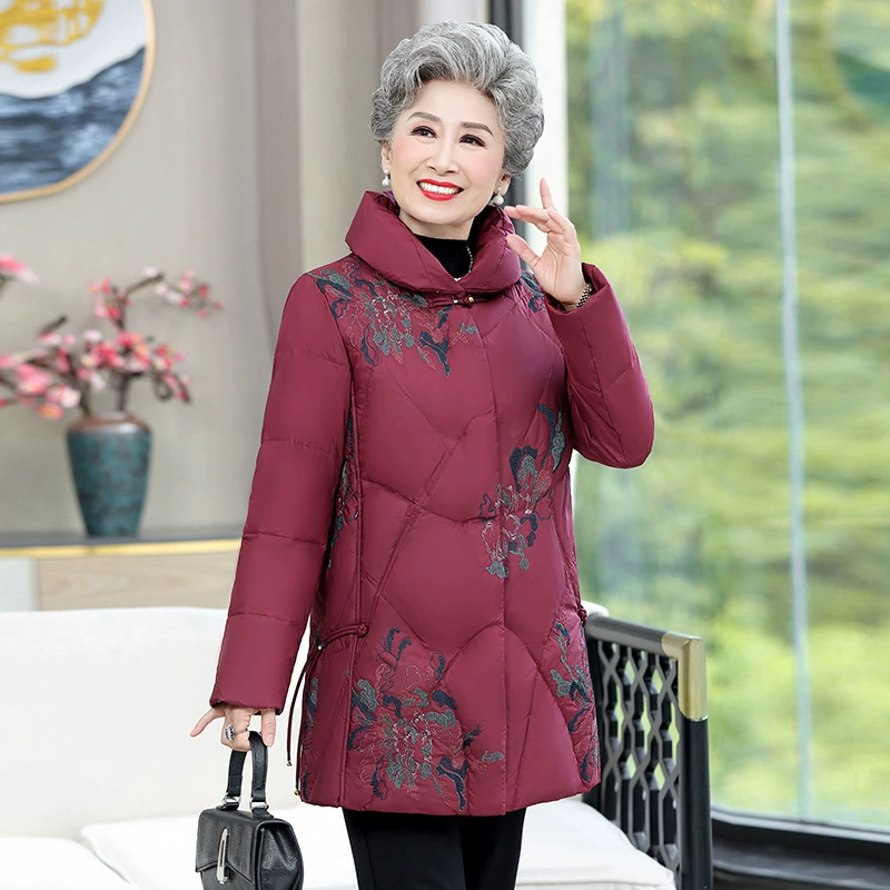 Специальные 90 белая утка пуховик среднего и пожилого возраста куртка средняя длинная мама пуховик топ зимняя вышивка