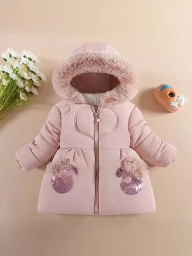 Children's Winter Coat with Fleece and Thick Cotton, for Girls 1 to 6 Years Old, Winter Jacket, Exports Style, Trendy Kids' Coat