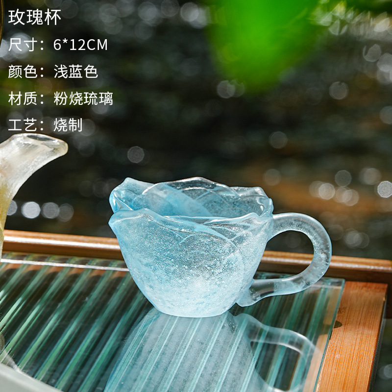 古法琉璃失蜡法琉璃杯盏玫瑰主人杯花瓣客杯花口花朵形杯不可开水|undefined