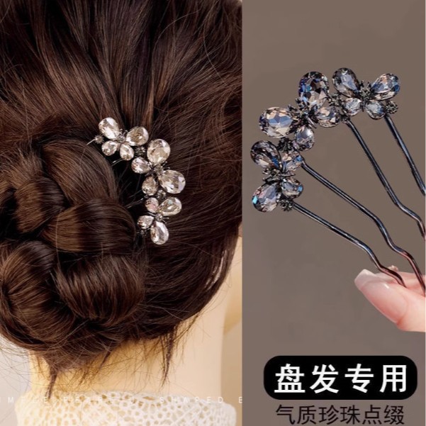 Papillón de cristal de alta sensación en forma de U pinzas de cabello pinzas