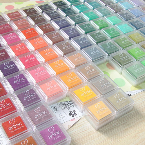 Japanese AS moon cat ink pad small single-sided art paper with ink pad rubber stamp handbook set color printing film