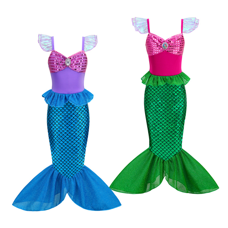 Hot European and American Hot Halloween Dress Mermaid Performance Dress Girls Sling Flying Sleeve dress Factory Outlet