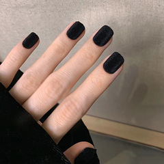 秋冬毛茸茸植絨穿戴甲磨砂絲絨質感美甲貼片黑色咖色小紅書