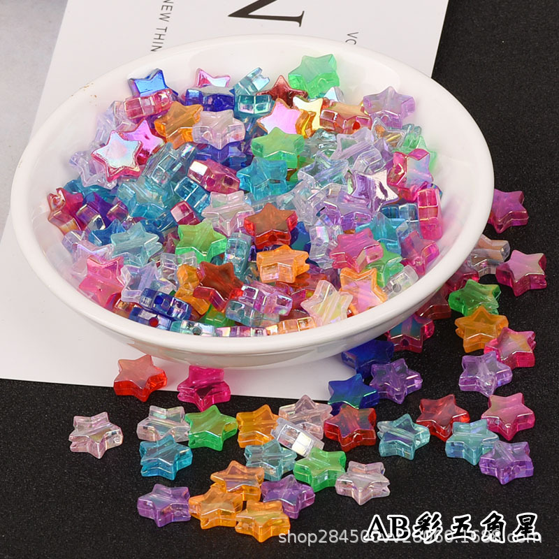 Ab Colorful Transparent Star DIY Loose Beads Handmade Beading Accessories Pendant Bracelet Material Five-Pointed Star Perforated Beads