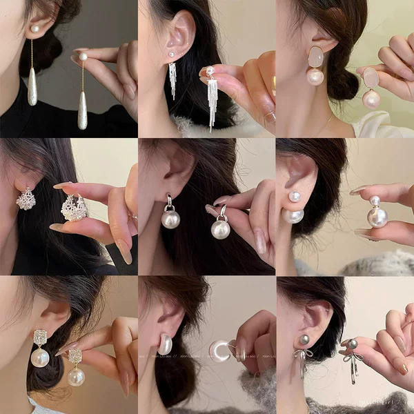 925 Needle Ins Style Pearl Earrings for Women, Versatile Earrings, High-End Retro Earrings, Street Stalls, Night Market Hot Style Wholesale