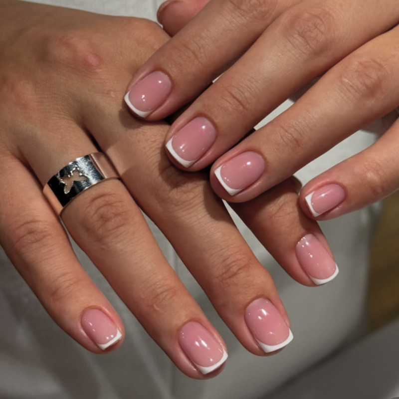 Casual French White Wearable Nails Short Square Round Nude Pink Manicure Fake Nails Wholesale Fake Nails