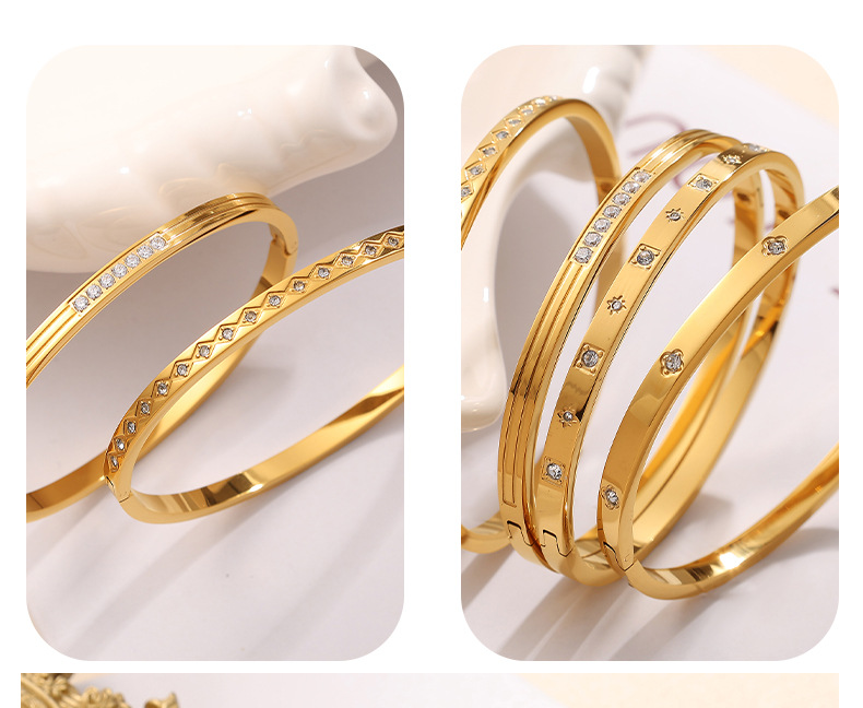 14g Weight PVD Coated Real Gold Plated Geometric Titanium Steel Casual Elegant Simple Style Waterproof Non Tarnish Titanium Steel Bangle