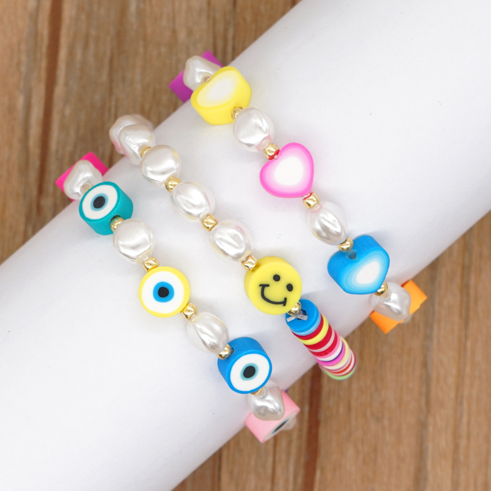Bracelets Classification Fashion New Bohemian Polymer Clay Imitation Pearl Devil's Eye Bracelet Set