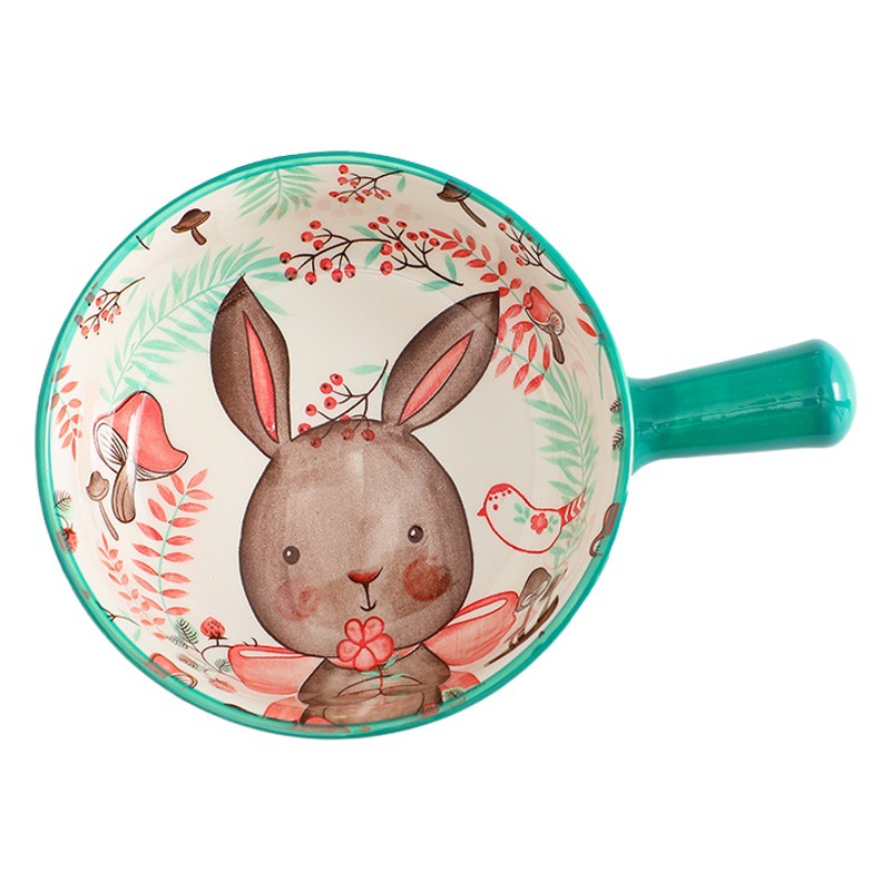 Dibujos animados mango tazón de cerámica personalidad tazón de fideos instantáneos con mango para hornear tazón de arroz horneado Internet celebridad animal vajilla de cerámica