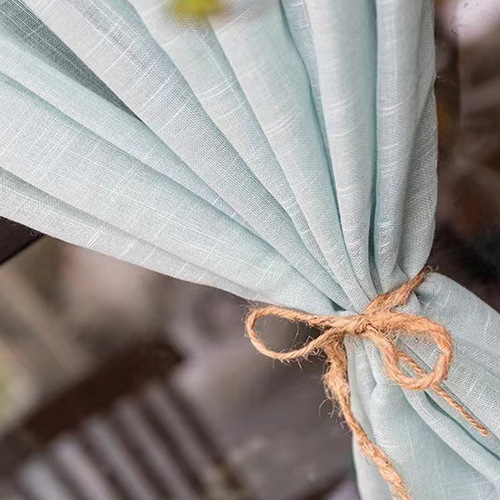 Small fresh solid color bamboo linen lace coffee curtain cabinet wardrobe blocking door curtain bay window short curtain finished product