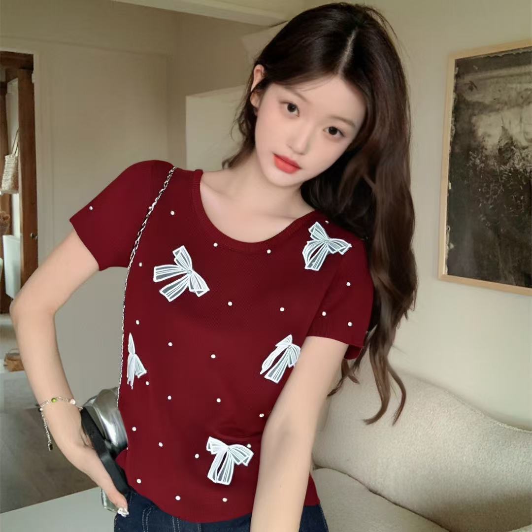 Design three dimensional summer fitted solid color short sleeve…
