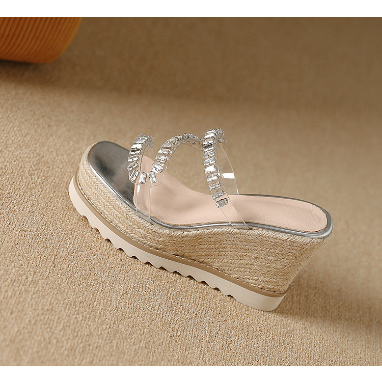 Sandal cao gót nữ hở mũi đế xuồng đính đá pha lê — bạc chi tiết 7