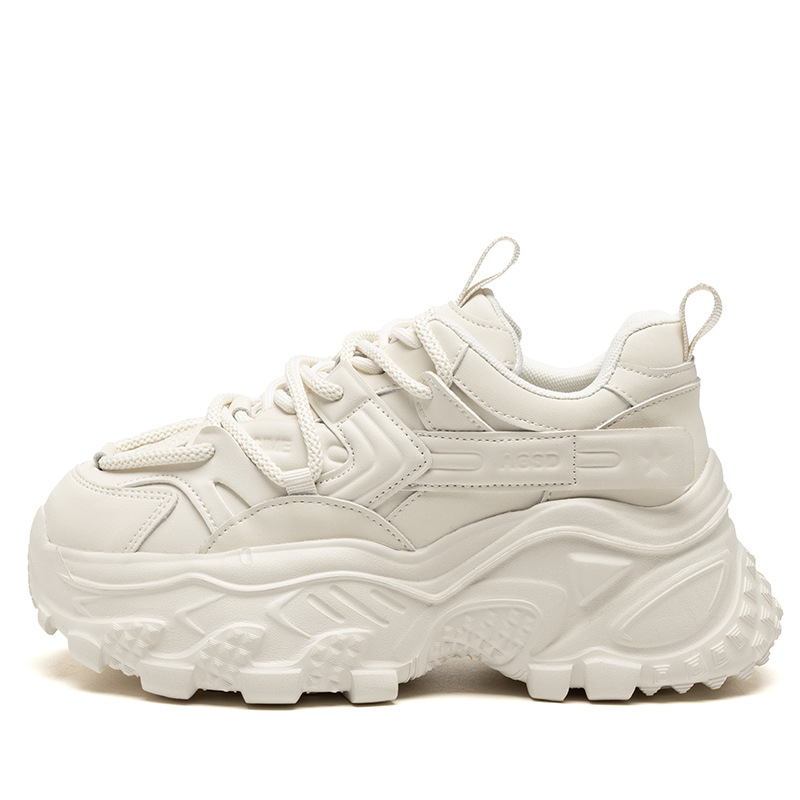 Zapatos Deportivos de Suela Gruesa Estilo Papá para Mujer, Estilo Universitario, Primavera 2026, Color Blanco, Casuales para Correr.