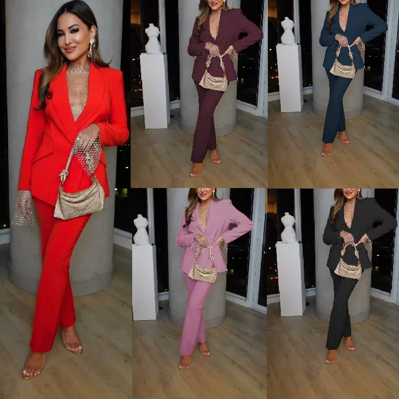 跨境外贸亚马逊独立站2025新款欧美秋冬时尚休闲职业女裤两件套装