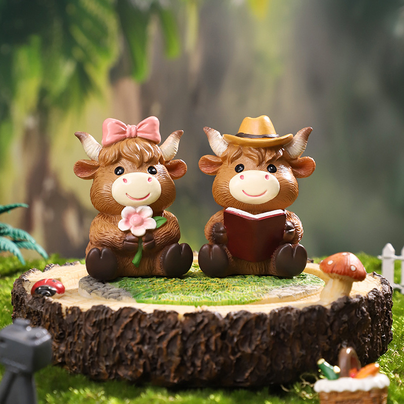 Comercio exterior transfronterizo Highland Niu Dibujos animados Jardinería de resina Decoración de paisaje Decoración de jardín Escenografía Scottish Vaca
