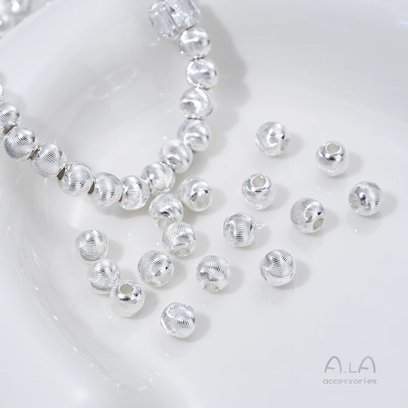 Wholesale Beaded Silver-Plated Fine-Textured Cat's Eye Faceted Brushed Round Beads DIY Pearl Bracelet Jewelry Spacer Beads