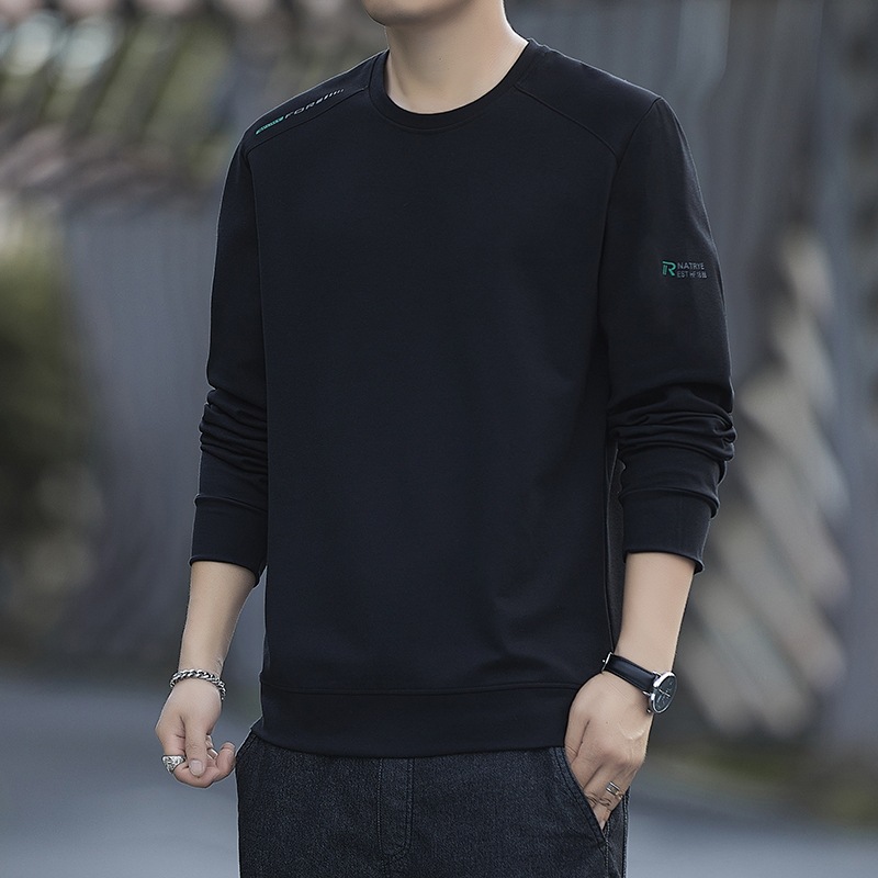 Otoño y invierno camiseta de algodón 2024 camiseta de manga larga hombre cuello redondo chaqueta suelta chaqueta de moda nacional impresa LOGO