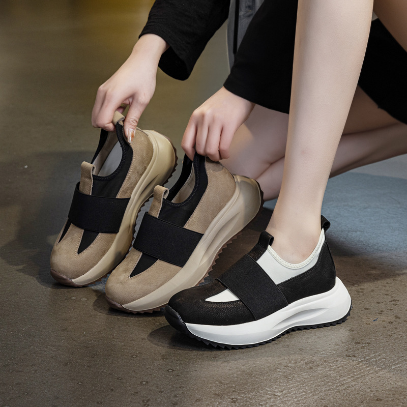 Top Layer Cowhide Sports Casual Shoes Women's 2025 New Genuine Leather All-match Platform Platform Lightweight Casual Autumn Single-layer Shoes