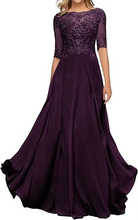 Nuevo Comercio exterior Amazon popular vestido de noche de encaje cuello redondo elegante adelgazamiento gasa largo piso-longitud vestido de banquete