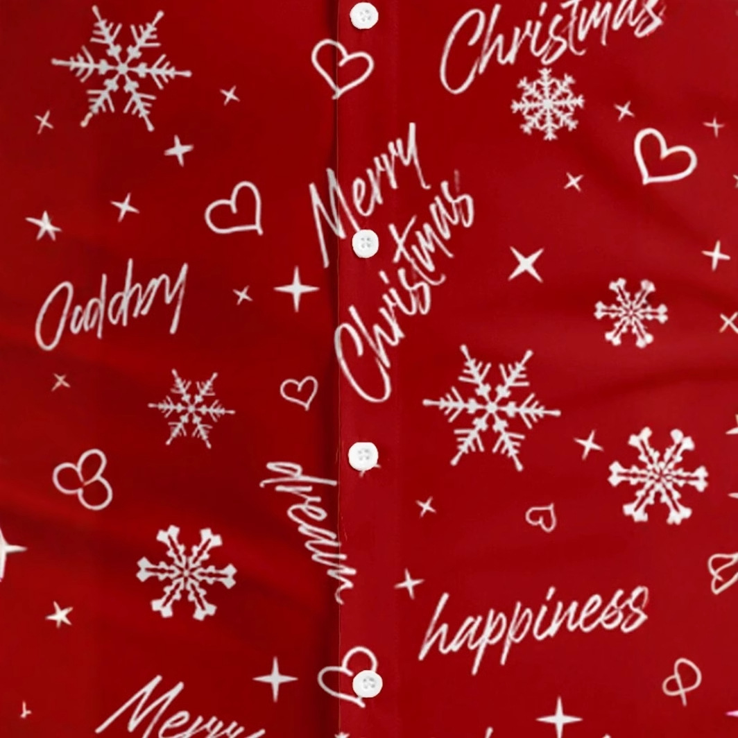 Romántico Navidad brillante copo de nieve 3D estampado hombre casual salvaje calle de manga larga solapa camisa con botones