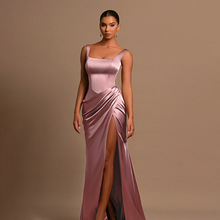 YJ24468秋季2024新款 气质性感背心显瘦开叉长款礼服弹力连衣裙女